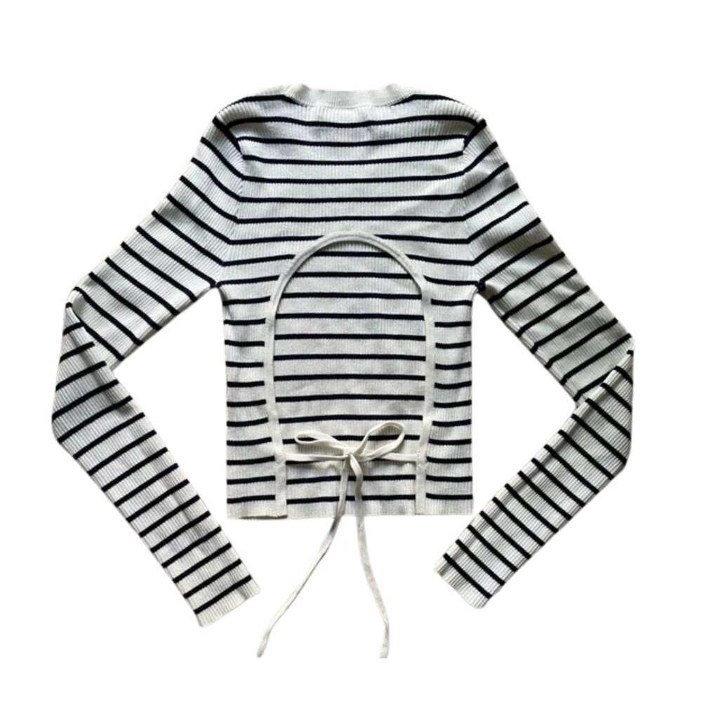 A&F stripped cropped sweater fitted open back with tie - Picture 3 of 5